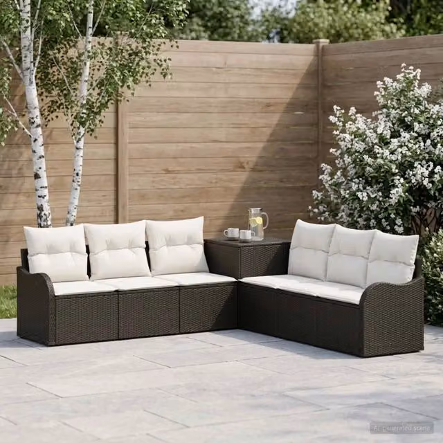 Set di divani 7 pz Nero e Bianco Crema 121 x 62 x 69 cm 3448675