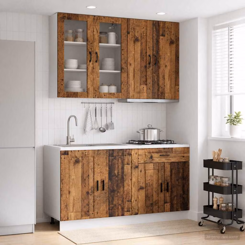 Set di 4 unità cucina a parete vidaXL PORTO in legno e vetro, colore marrone