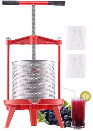 VEVOR Pressa Manuale per Vino e Frutta in Acciaio Inox con Capacità 14 l per Sidro, Uva, Mela e Olio d'Oliva