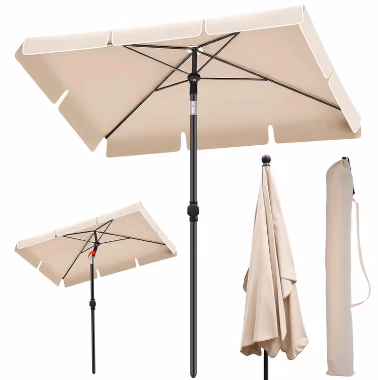 Ombrellone da spiaggia, ampia copertura ombreggiante, funzione di inclinazione regolabile, colore beige, forma quadrata
