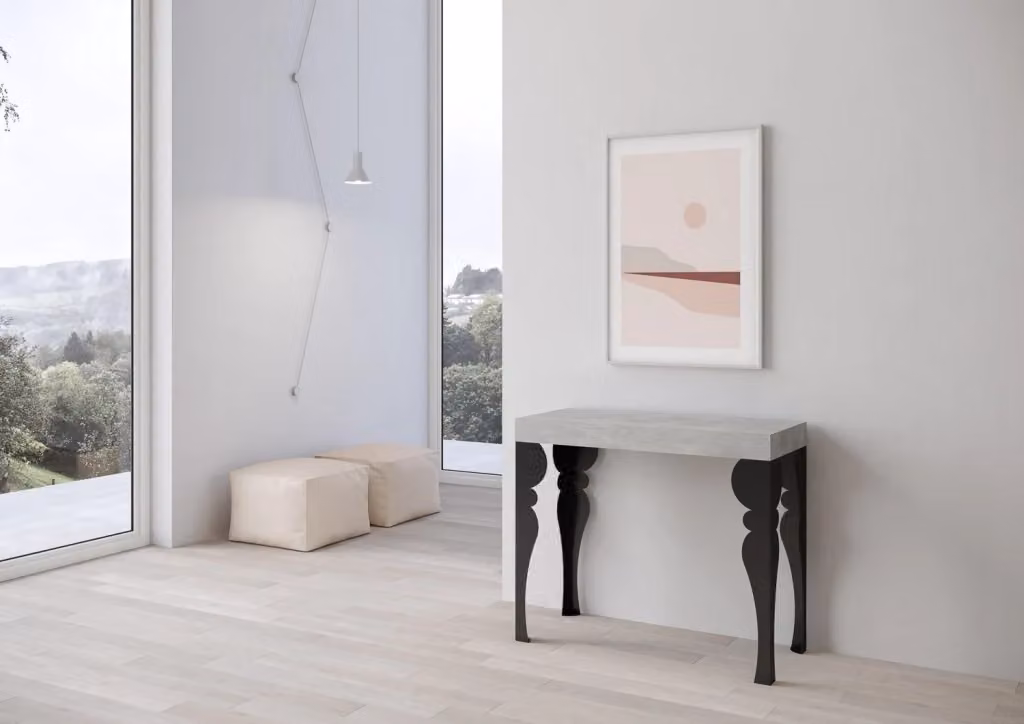 Consolle allungabile Paxor Premium in effetto cemento con telaio antracite L/P: 90 x 40 cm, estensibile fino a 300 cm – 2