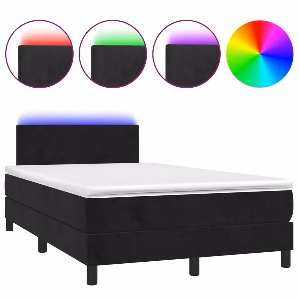 Letto matrimoniale con materasso ibrido vidaXL in velluto nero con illuminazione LED sottostante e porta USB L/P/H: 120 x 200 cm – 2