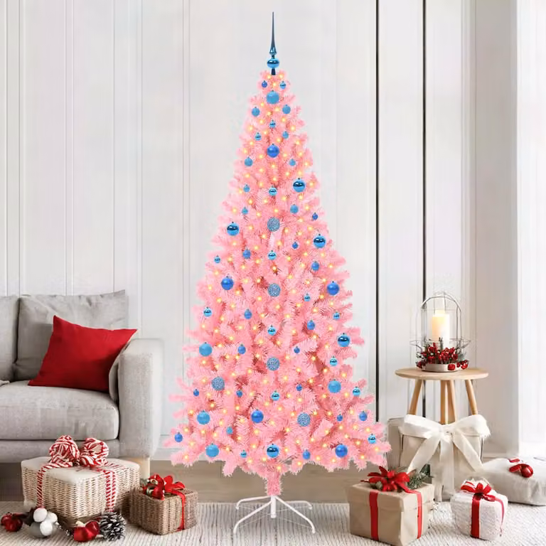 Albero di Natale moderno vidaXL rosa con luci LED bianco caldo in PVC, Altezza: 210 cm