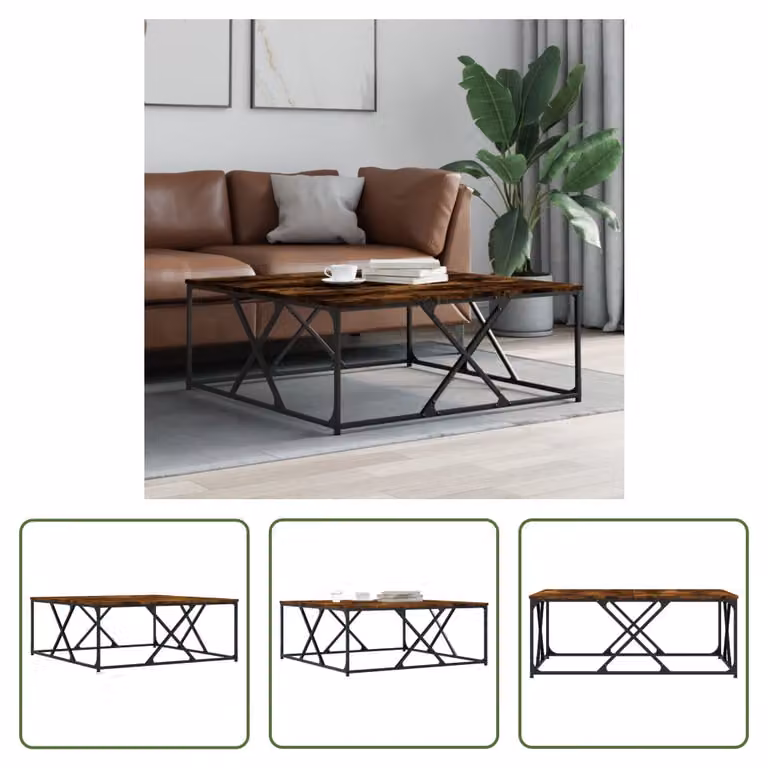 The Living Store tavolino in rovere fumé 100x100x40 cm materiale a base di legno