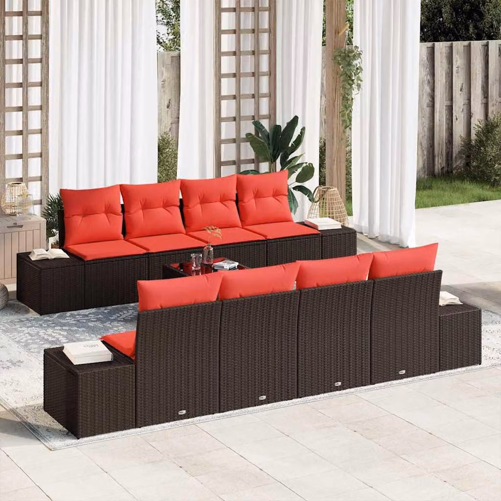 Maison Exclusive - Set da giardino composto da 9 pezzi, divano e poltrone, in rattan sintetico beige e rosso