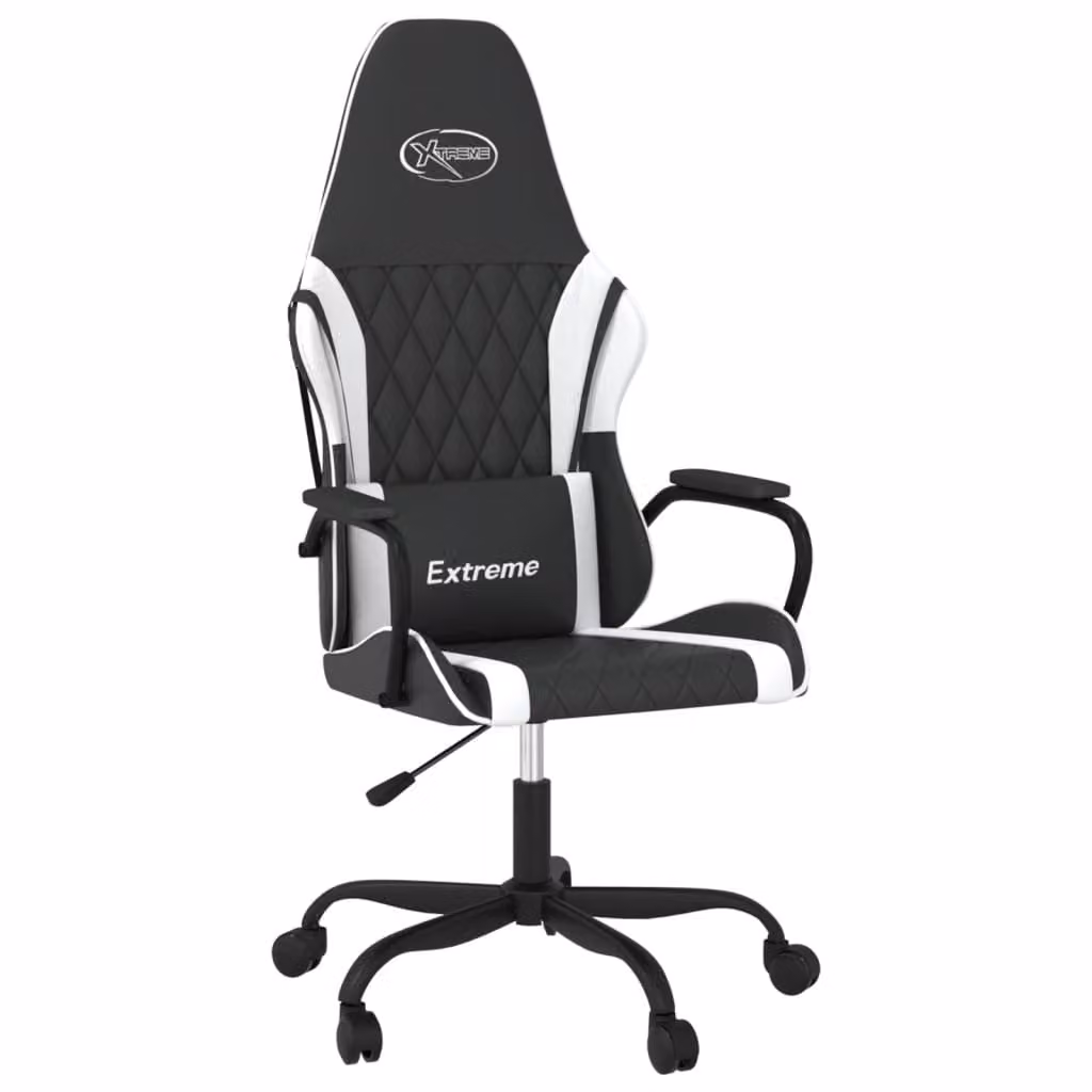 Sedia da Gaming Massaggiante Nera e Bianca in Pelle finta
