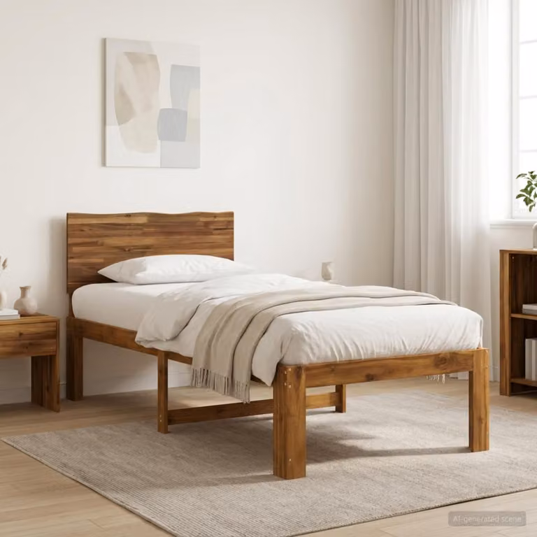 Letto Singolo con Testiera vidaXL ROSTOCK in Legno di Acacia Naturale Marrone L: 75 cm, P: 190 cm, H: 91 cm