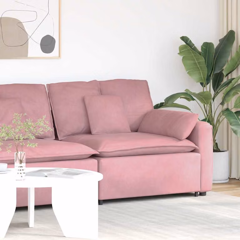 vidaXL Modulo Terminale Divano Modulare con Bracciolo e Cuscini, Rosa, L: 100 cm
