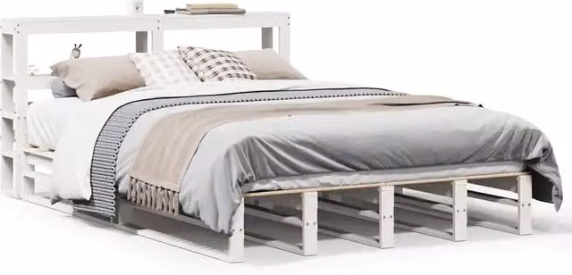 Letto matrimoniale | Letto per adulti | Giroletto con Testiera Bianco 120x200 cm Legno Massello di Pino