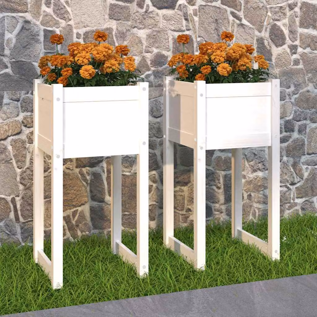 Set di 2 fioriere bianche vidaXL in legno di pino, L/P/H: 40 x 40 x 81 cm
