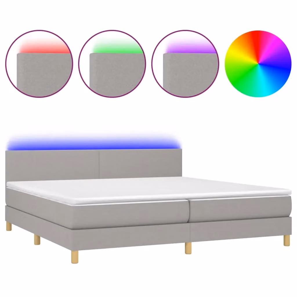Letto Ibrido con Materasso e Illuminazione LED vidaXL in Tessuto Grigio e Bianco L/P: 200 x 200 cm, H: 203 cm – 2