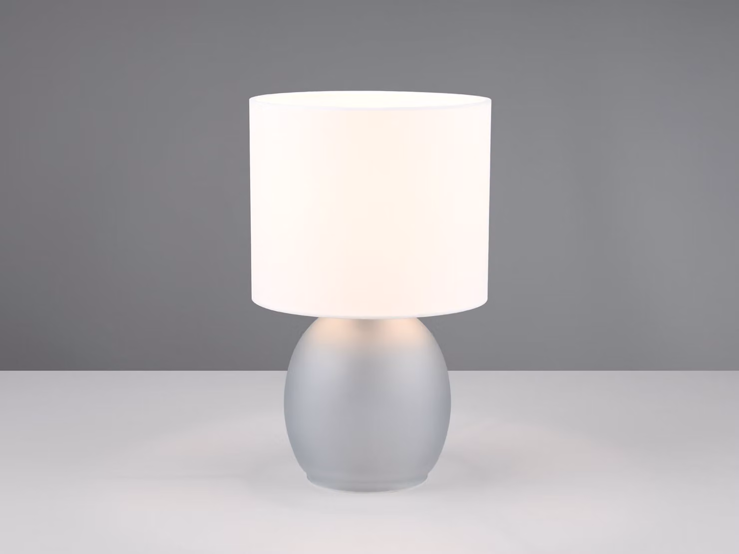 Lampada da tavolo con paralume Vela grigio-bianco, 1xE14x10W, vetro, dimensioni: 29x18x18 cm, IP20, Trio