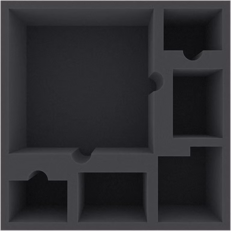 Inserto in schiuma 285x285x100 mm, 6 scomparti per giochi da tavolo