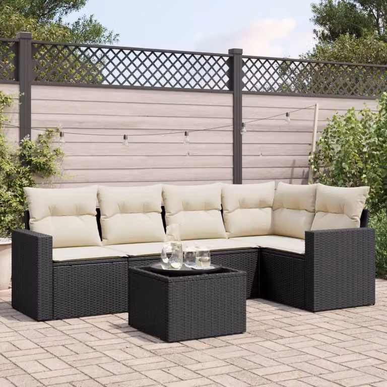 vidaXL Set Divano da Giardino a L in Polyrattan Nero con Cuscini e Tavolino da Esterno