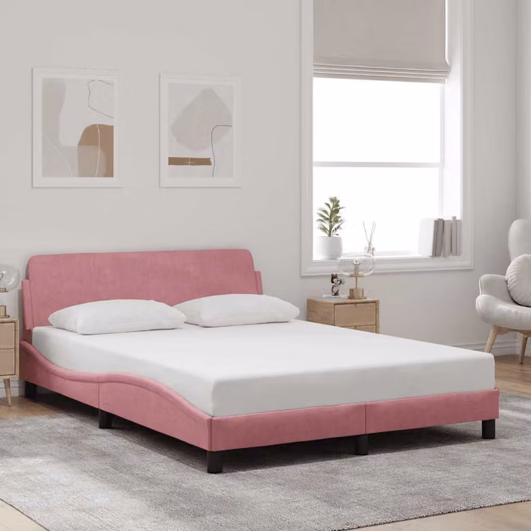 Giroletto con Testiera Dover vidaXL in Velluto Rosa L/P/H: 140 x 200 x 145 cm