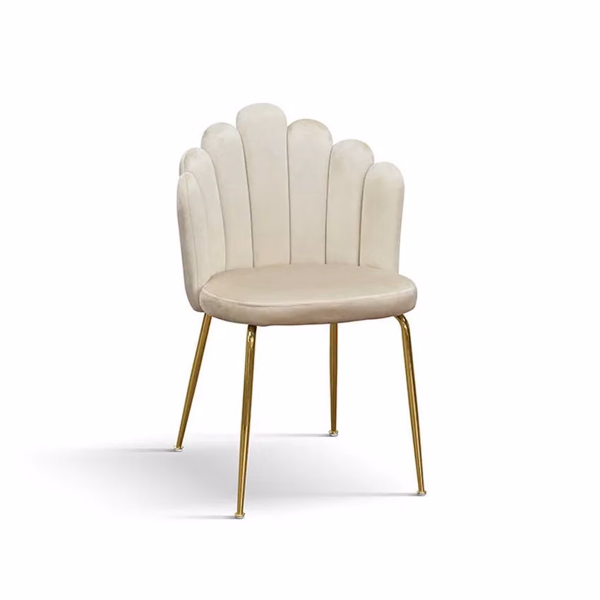 Set di 4 Sedie LILLE in tessuto effetto velluto panna e gambe in metallo color oro