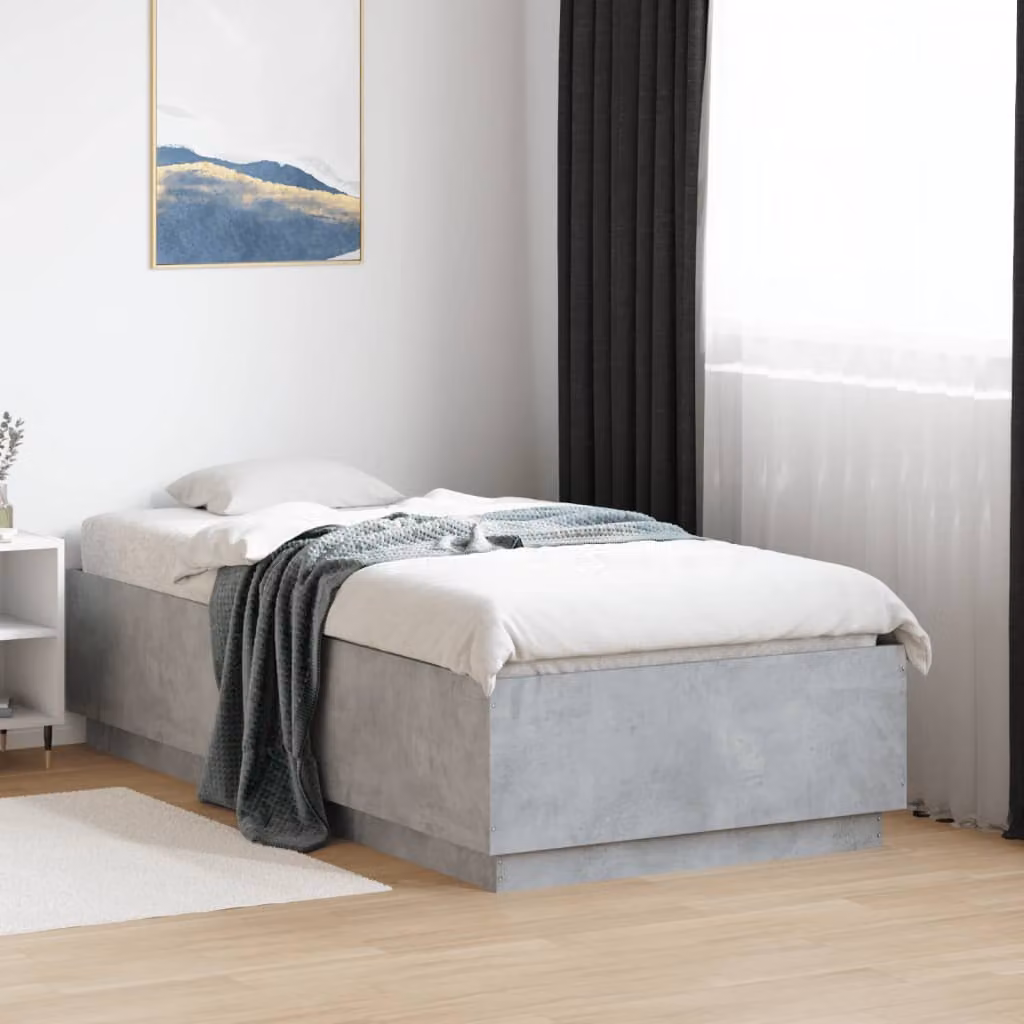 vidaXL Giroletto Moderno in Legno con Luci LED Sotto il Letto e Porta USB Grigio Cemento L/P/H: 190 x 90 x 30 cm – 1