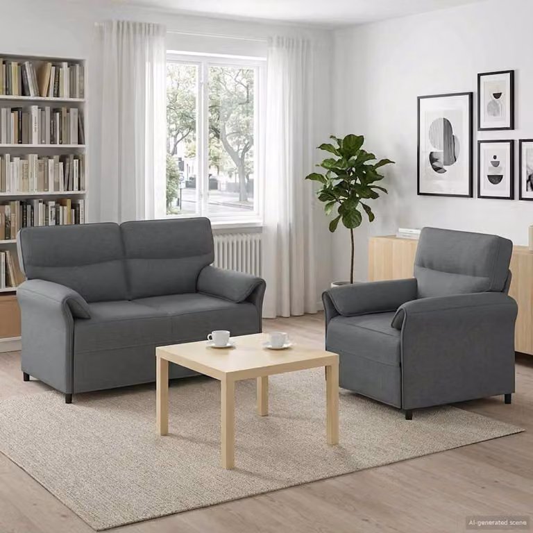 Set di 2 divani moderni vidaXL in tessuto grigio scuro con struttura in metallo e cuscini inclusi