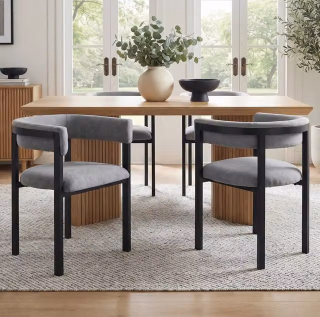 Set di 4 Sedie da Pranzo con Schienale Avvolgente in Chenille Grigio, Struttura in Metallo, Adatte per Ristorante e Casa