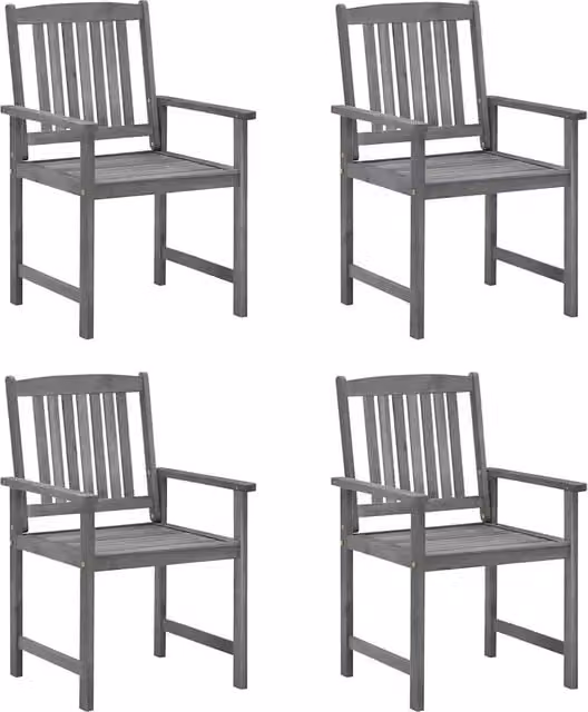 Set di 4 sedie da giardino in legno di acacia con cuscini grigi e rossi e braccioli