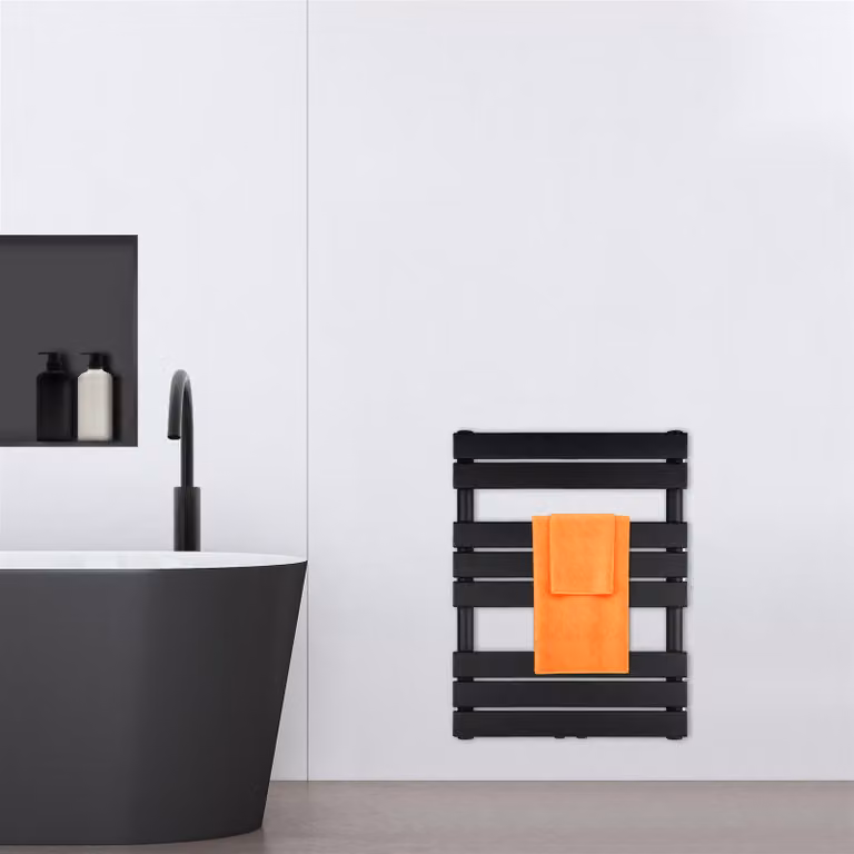 VILSTEIN radiatore da bagno, radiatore da bagno, radiatore per asciugamani attacco laterale e attacco centrale, radiatore da bagno a pannello piatto, radiatore per asciugamani a pannello, nero, 468W, 80x60 cm
