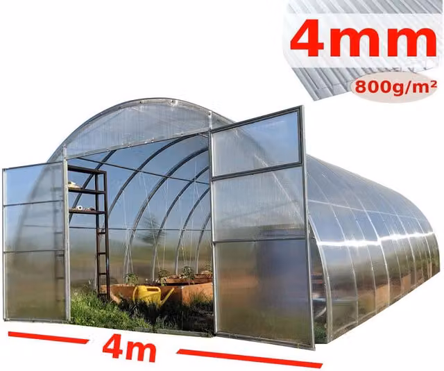 Serra ComPRO SERRASHOP con copertura in policarbonato alveolare da 4mm e struttura in acciaio zincato, L: 400 cm, P: 200 cm, H: 230 cm