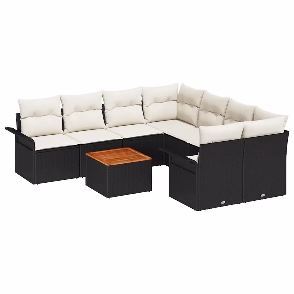 Set Divano da Giardino Moderno vidaXL in Polyrattan Nero con Cuscini e Tavolino da Esterno – 2