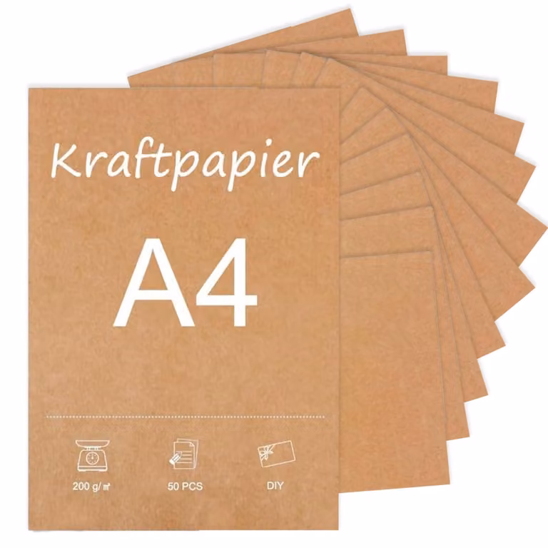 Carta kraft A4, marrone, 200 g, 50 fogli, cartoncino naturale