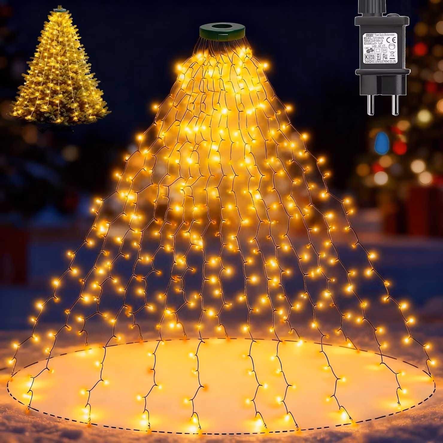 Catena luminosa con anello, 400 LED, 8 fili, 2 metri, luce bianco caldo