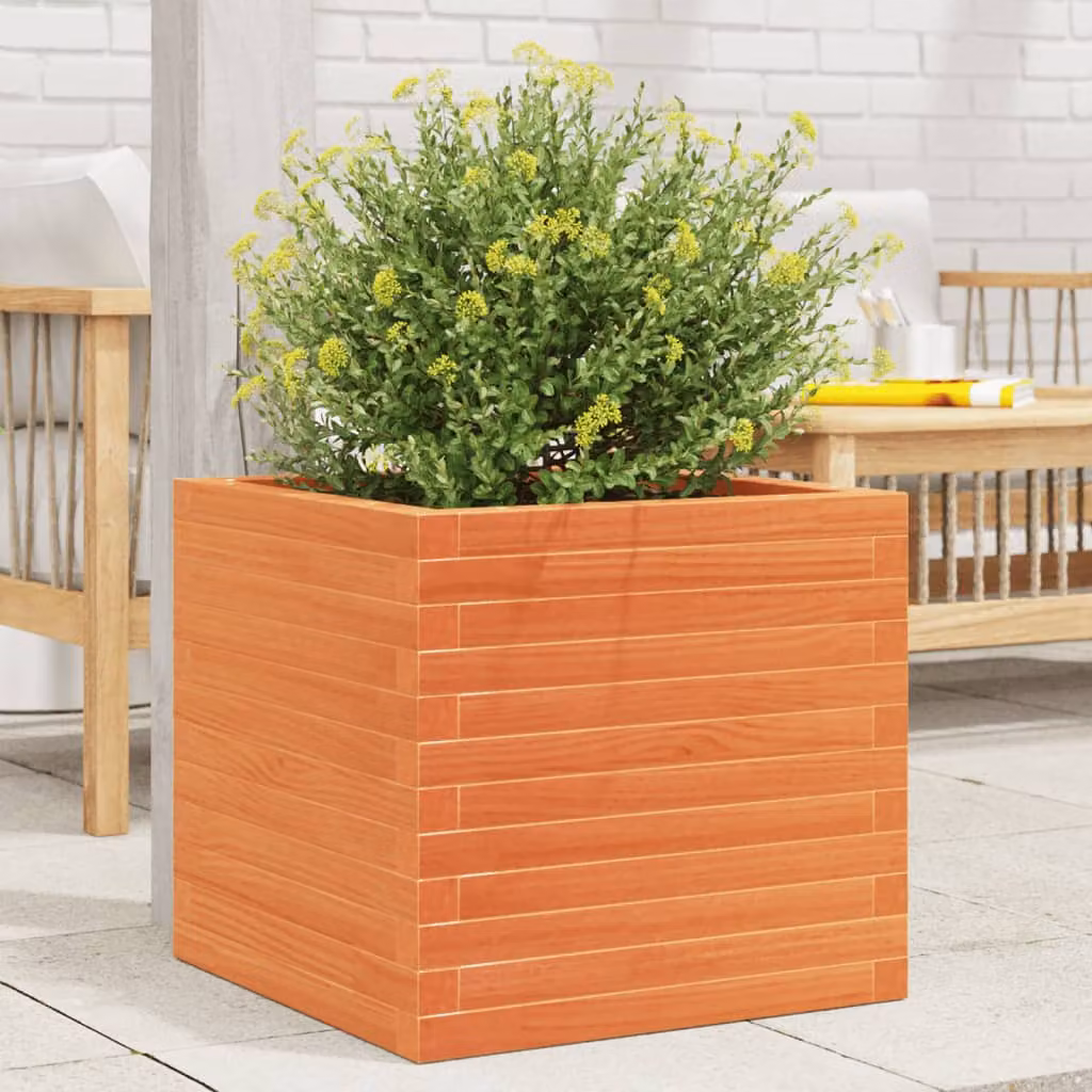 Fioriera da giardino vidaXL in legno massello di pino, colore marrone e arancione, L/P/H: 50 x 50 x 46 cm