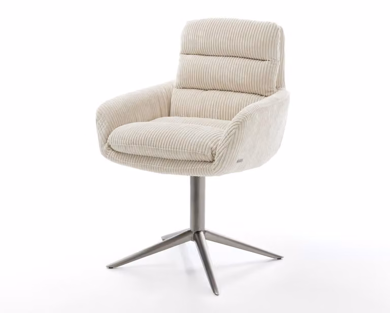 Sedia girevole DELIFE Abelia-Flex con braccioli in cord beige, base in grafite, girevole a 360°, funzione oscillante