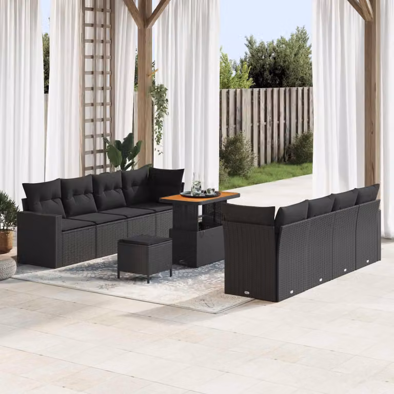 Maison Exclusive - Set da giardino composto da 11 pezzi, divano in rattan sintetico nero