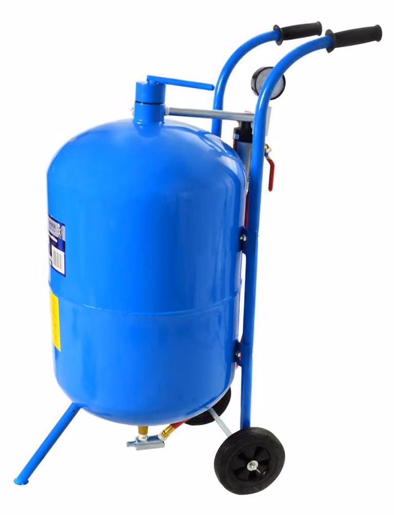 Set-kit sabbiatrice, serbatoio abrasivo portatile, sabbiatura ad aria separatore olio-acqua per rimozione di vernice macchie ruggine,76 litri compressa con tubo,pistola per sabbiare e sabbia quarzifera, 25 kg, granulometria 0,3–0,7