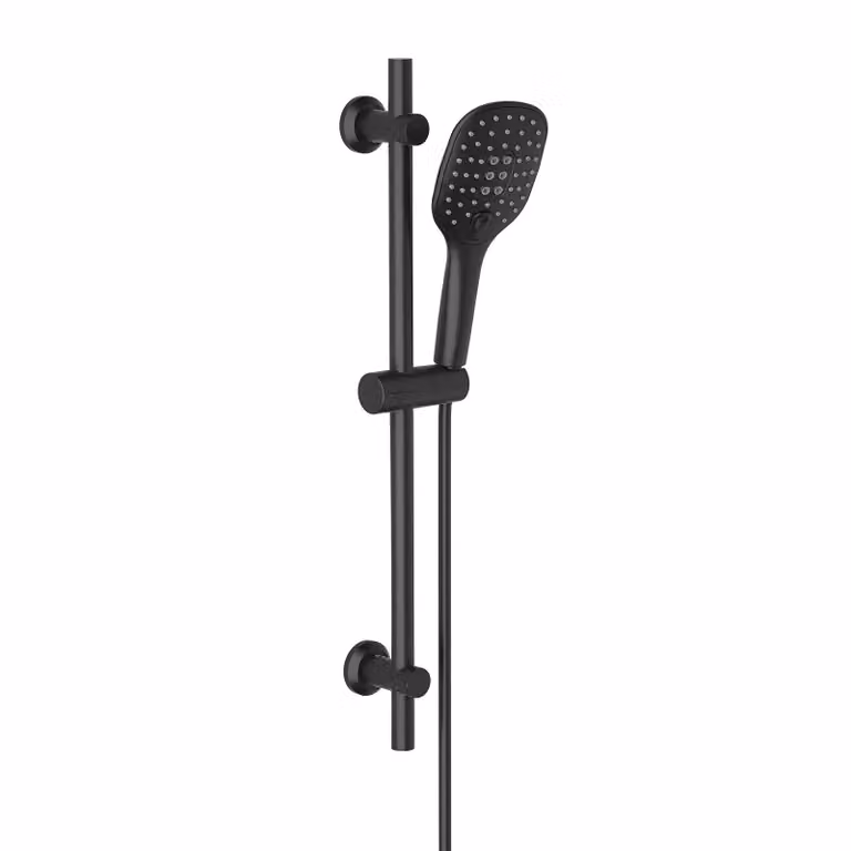 Görbach Black Set doccia con doccetta Barra doccia con supporto per soffione, Soffione doccia con tubo flessibile e supporto, Kit doccia a binario Barra doccia 70cm