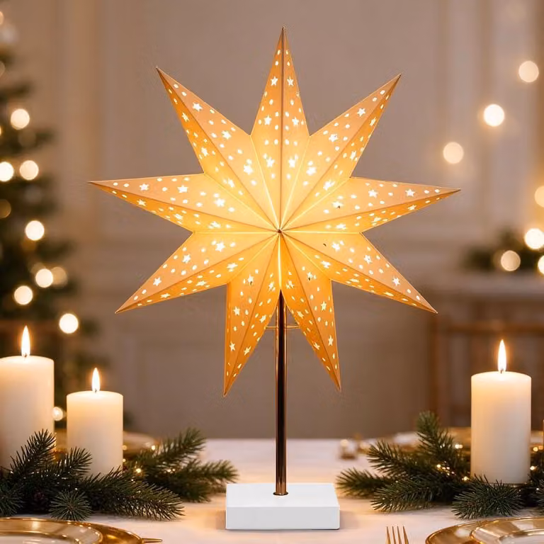 Lampada da terra a LED, modello "Stella", 45 cm, in carta, illuminata, attacco E14