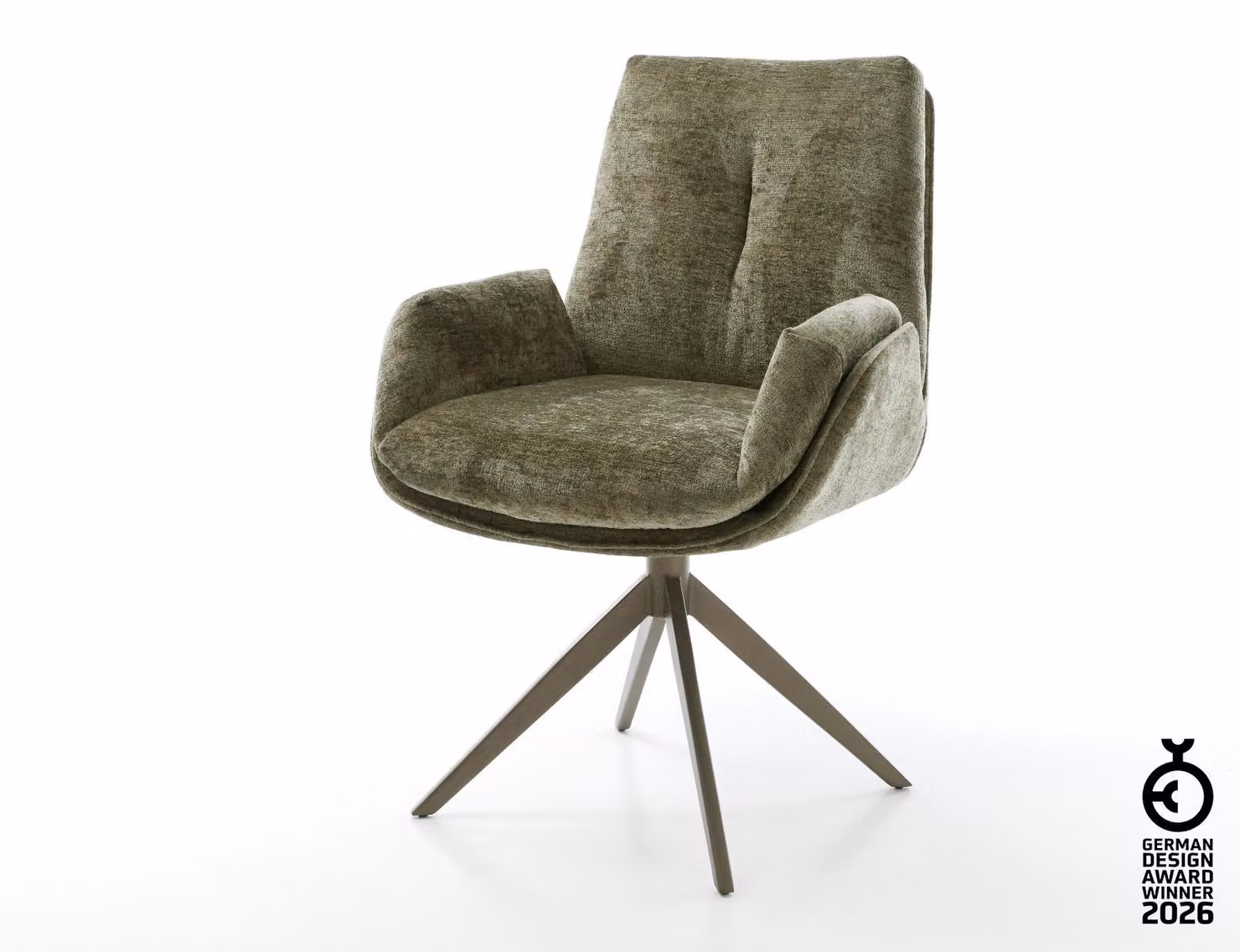 DELIFE Sedia girevole Clea-Flex Chenille Olive Struttura a croce larga Finitura effetto titanio Girevole a 360° Funzione oscillante