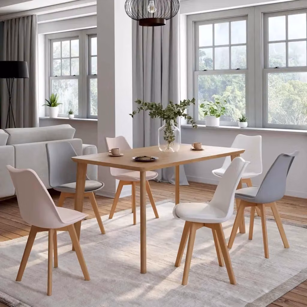 Set di 6 sedie scandinave SARA IDMarket in plastica e legno, mix di colori rosa pastello, grigio chiaro e bianco – 2
