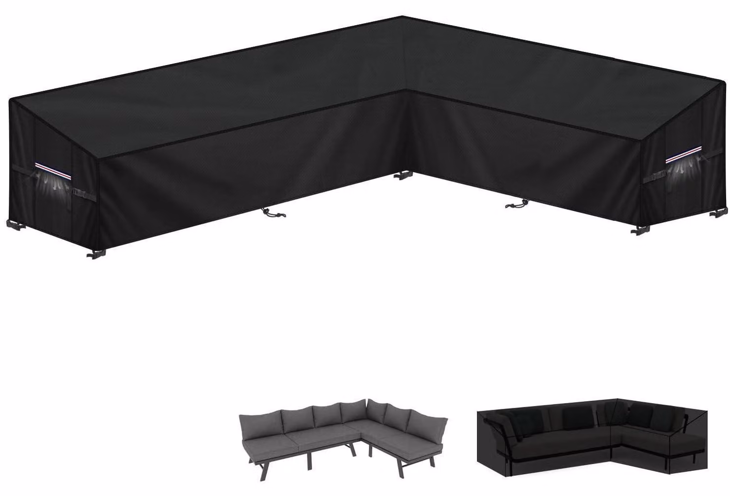Copertura impermeabile a forma di L per mobili da giardino, dimensioni 280x220x90x80/60 cm, tessuto Oxford 420D