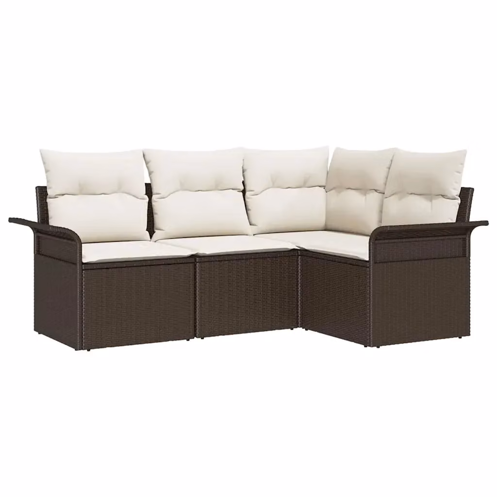 Set Divano da Giardino a L vidaXL 4 pz Marrone con Cuscini e Tavolino in Polyrattan e Acciaio – 2
