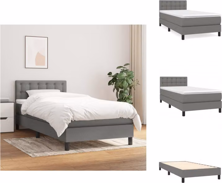 vidaXL Letto a molle con materasso grigio scuro 90x200 cm in tessuto - Letti & strutture letto