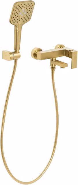 Set di miscelatori da bagno a parete Beliani in ottone con leva singola e soffione doccia, finitura oro spazzolato
