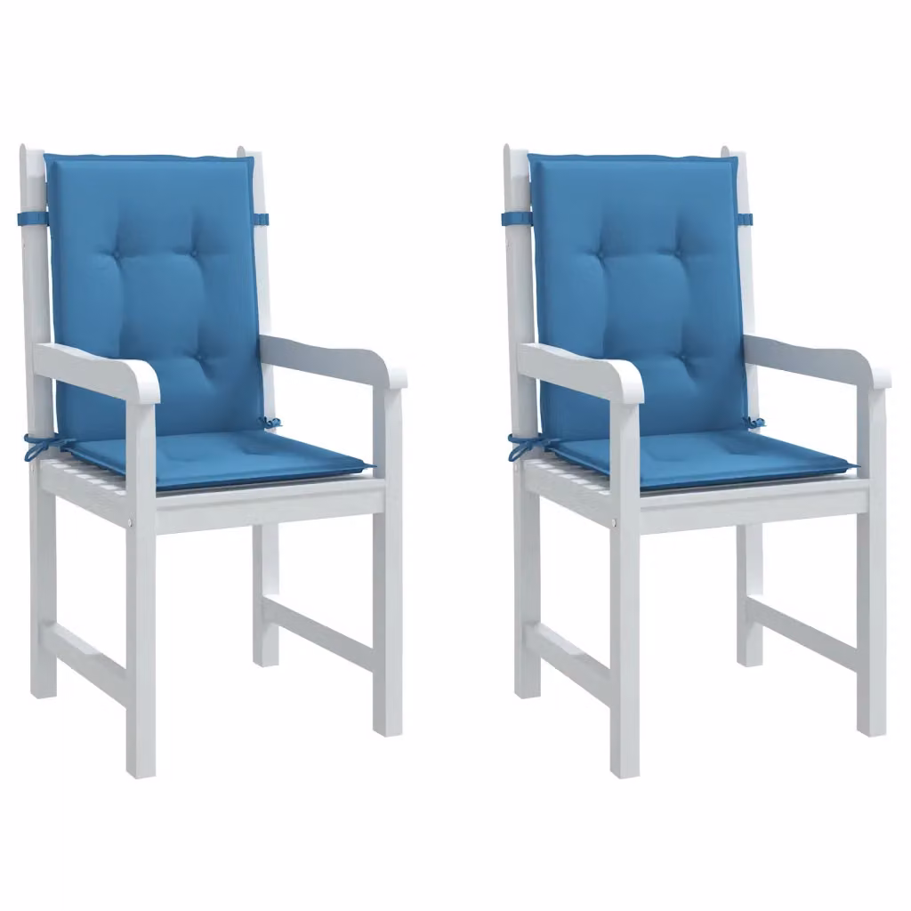 Set di 2 cuscini per sedia vidaXL in tessuto blu mélange, con schienale basso e imbottitura in schiuma, resistenti ai raggi UV e antiscivolo