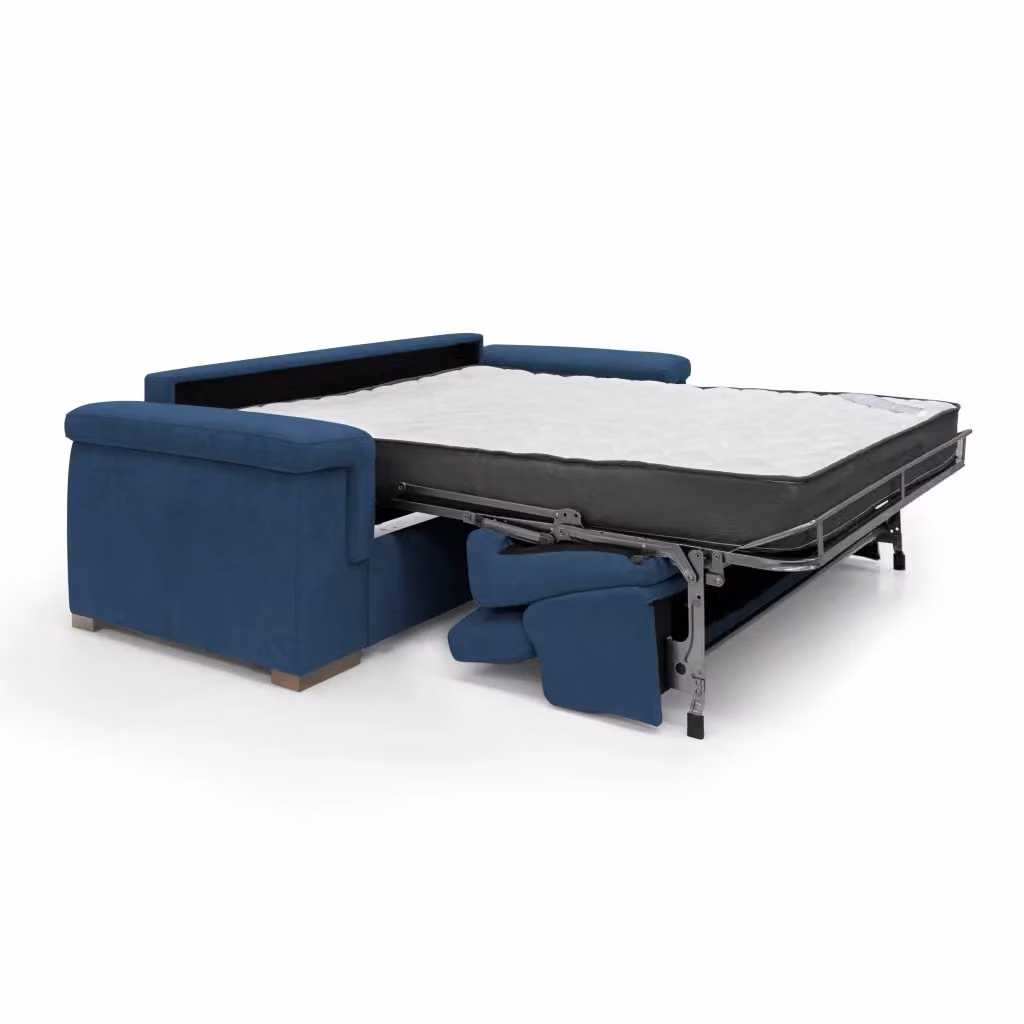 Divano letto Giunone Divani.Store blu con struttura in tessuto e imbottitura in foam, L: 220 cm, H: 18 cm, Dimensioni letto: 140 x 190 cm – 2