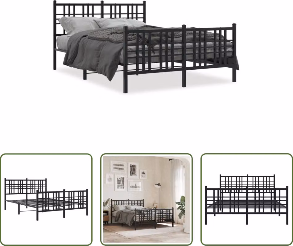 The Living Store Struttura letto con testiera e pediera in metallo nero 137x190 cm