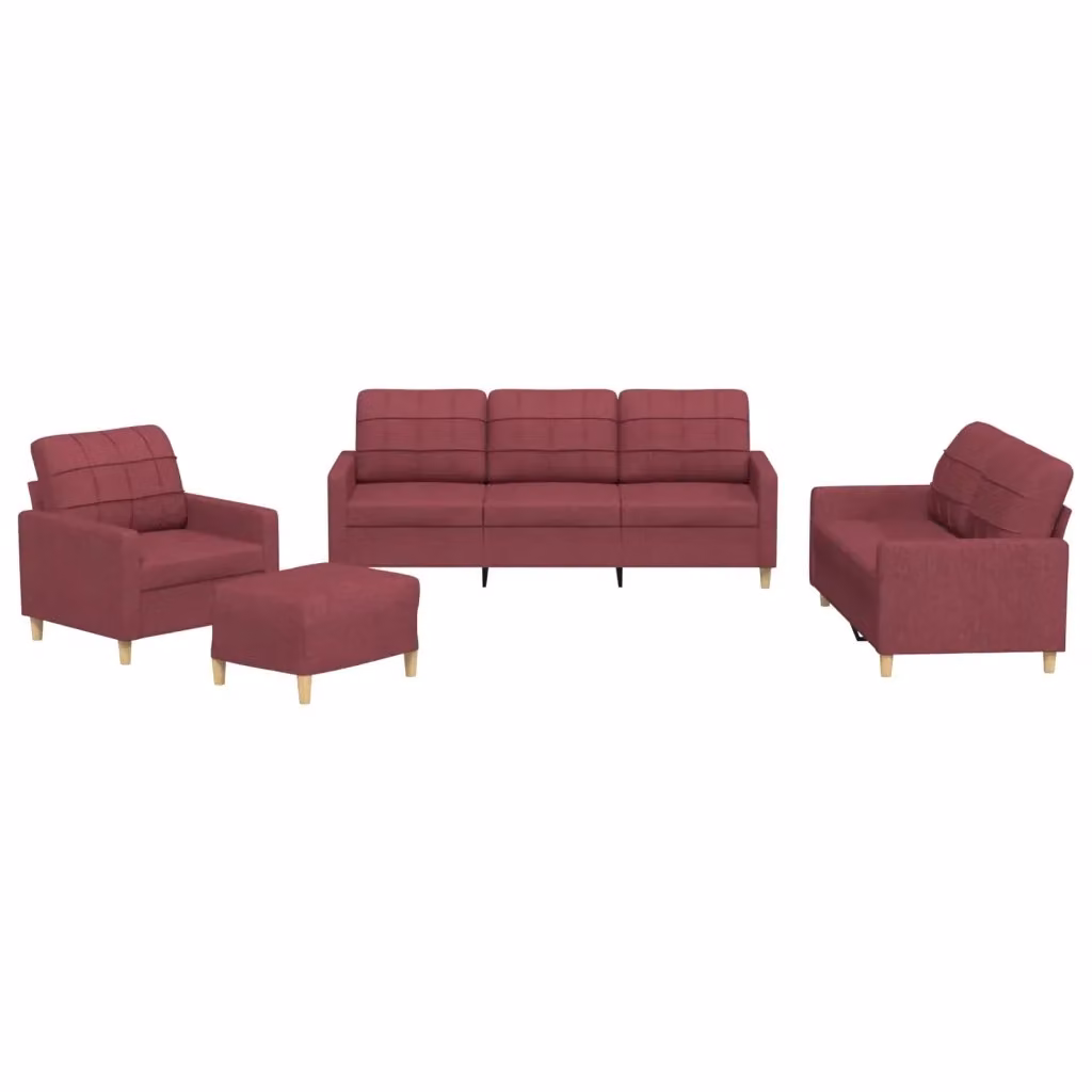 Set di divani moderno vidaXL in tessuto rosso composto da divano a 3 posti, divano a 2 posti e pouf con cuscini inclusi – 2