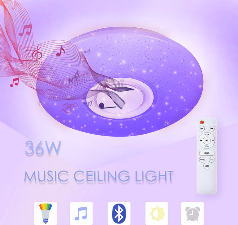 Jopassy 36W Plafoniera LED con effetto cielo stellato rotondo, lampada, luce da bagno e musica Bluetooth