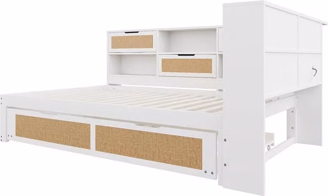 Letto singolo Chicfurn moderno in legno e MDF bianco con letto estraibile, vani contenitore e porta USB, L/P/H: 140 x 200 x 166 cm – 1