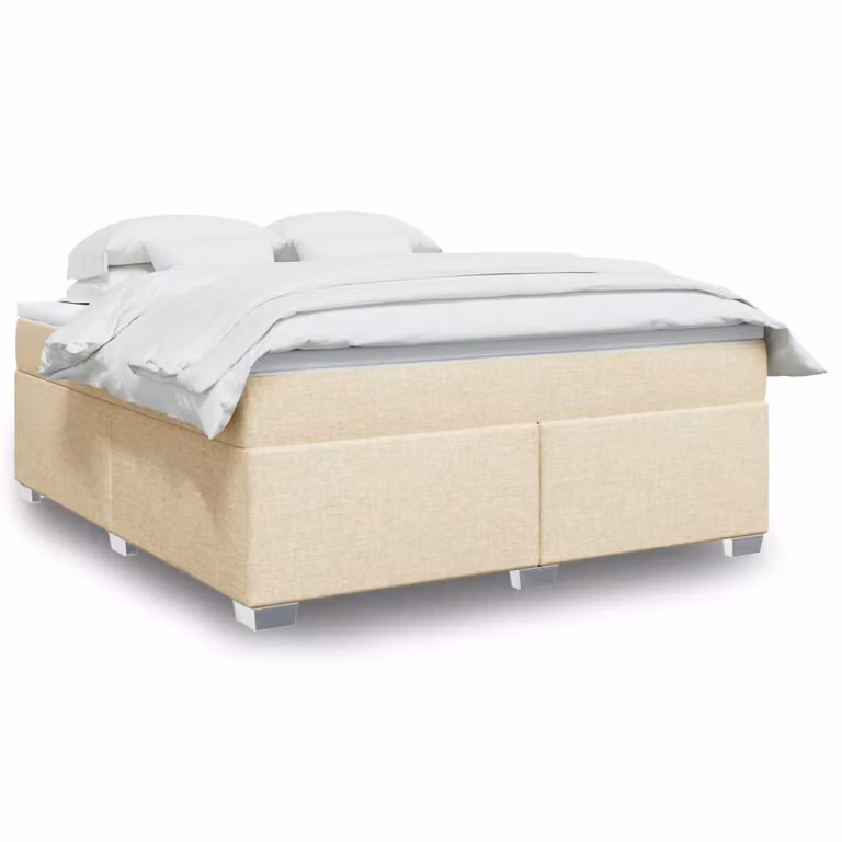 vidaXL Giroletto a Molle Ibrido con Materasso in Tessuto Beige e Bianco L/P/H: 180 x 200 cm