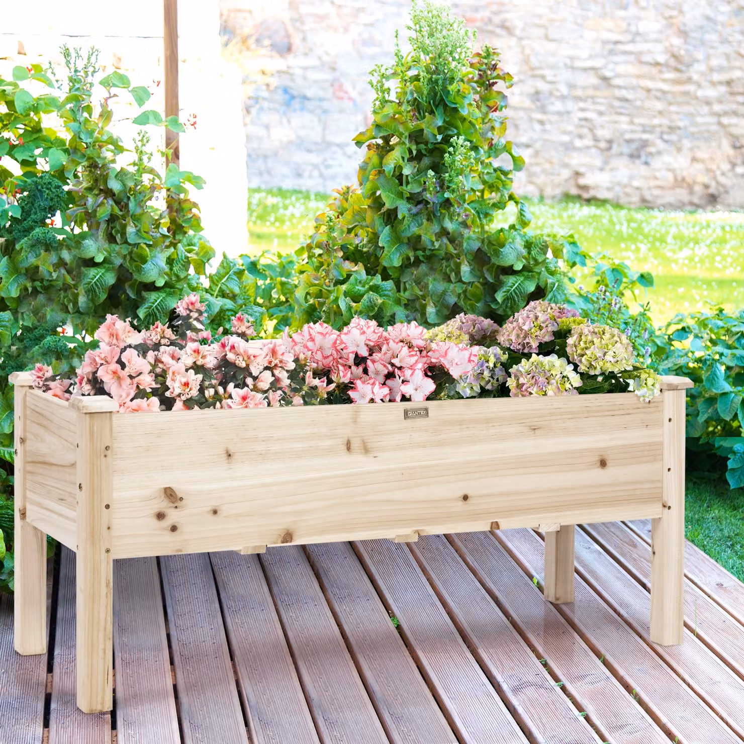 Fioriera rialzata in legno di abete Costway per orto e giardino, L/P/H: 120 x 43,5 x 51 cm, Naturale