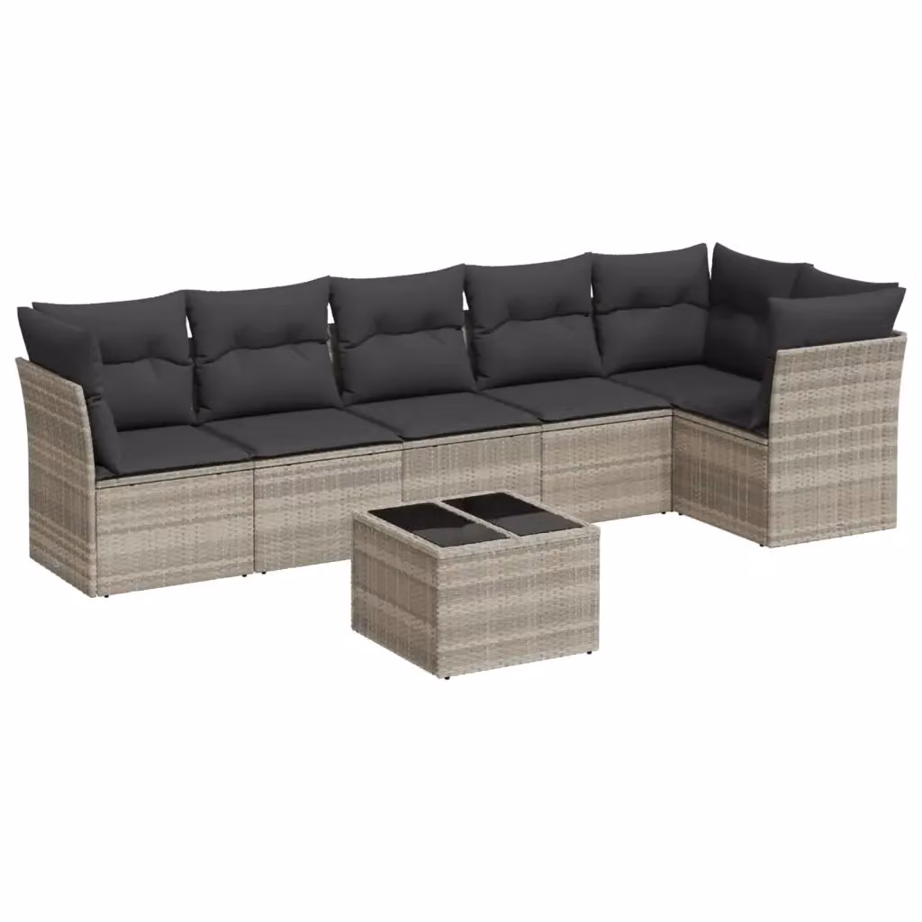 vidaXL Set Divani da Giardino a L con Polyrattan e Cuscini Grigio Chiaro – 2